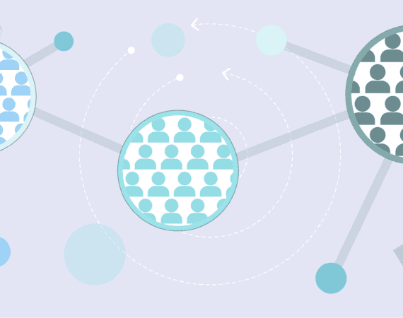 A graphic illustrating networks of connected product managers to represent professional product manager associations.
