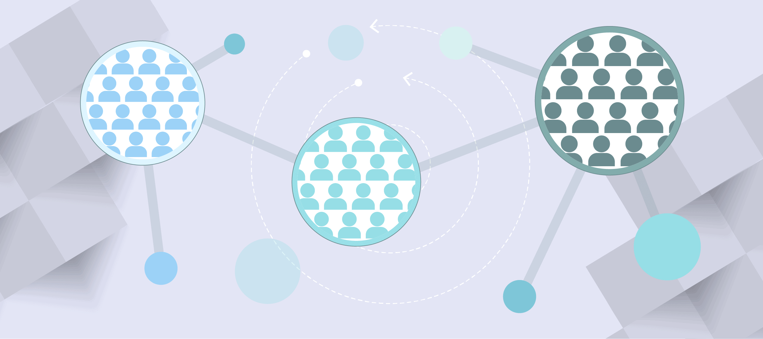 A graphic illustrating networks of connected product managers to represent professional product manager associations.