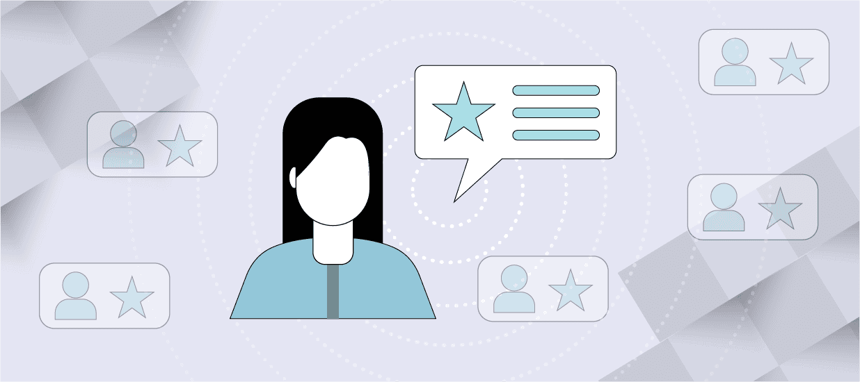 Graphic depicting a customer giving a reference as though part of a customer reference program