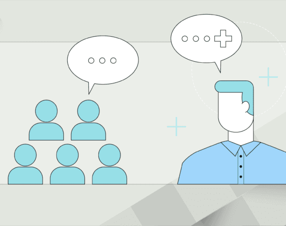 A graphic illustrating someone speaking over others in a meeting.