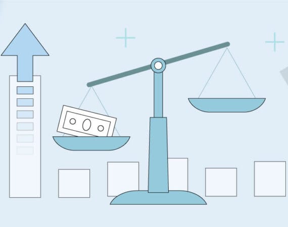 Graphic depicting a scale with dollars on one side and nothing on the other intended to indicate if surge pricing is fair or not