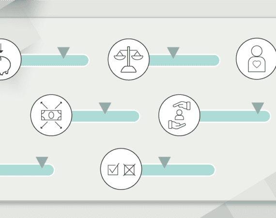 An illustration with images of money, checkboxes, and other representations of product marketing metrics.