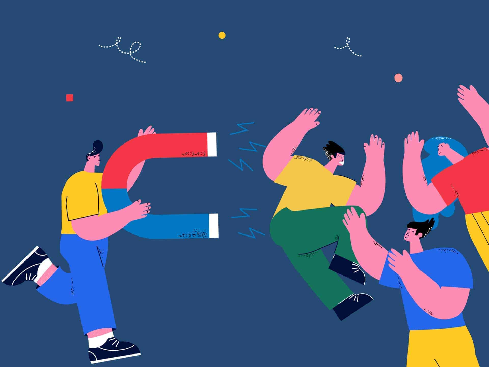 Illustration of people being pulled by a magnet