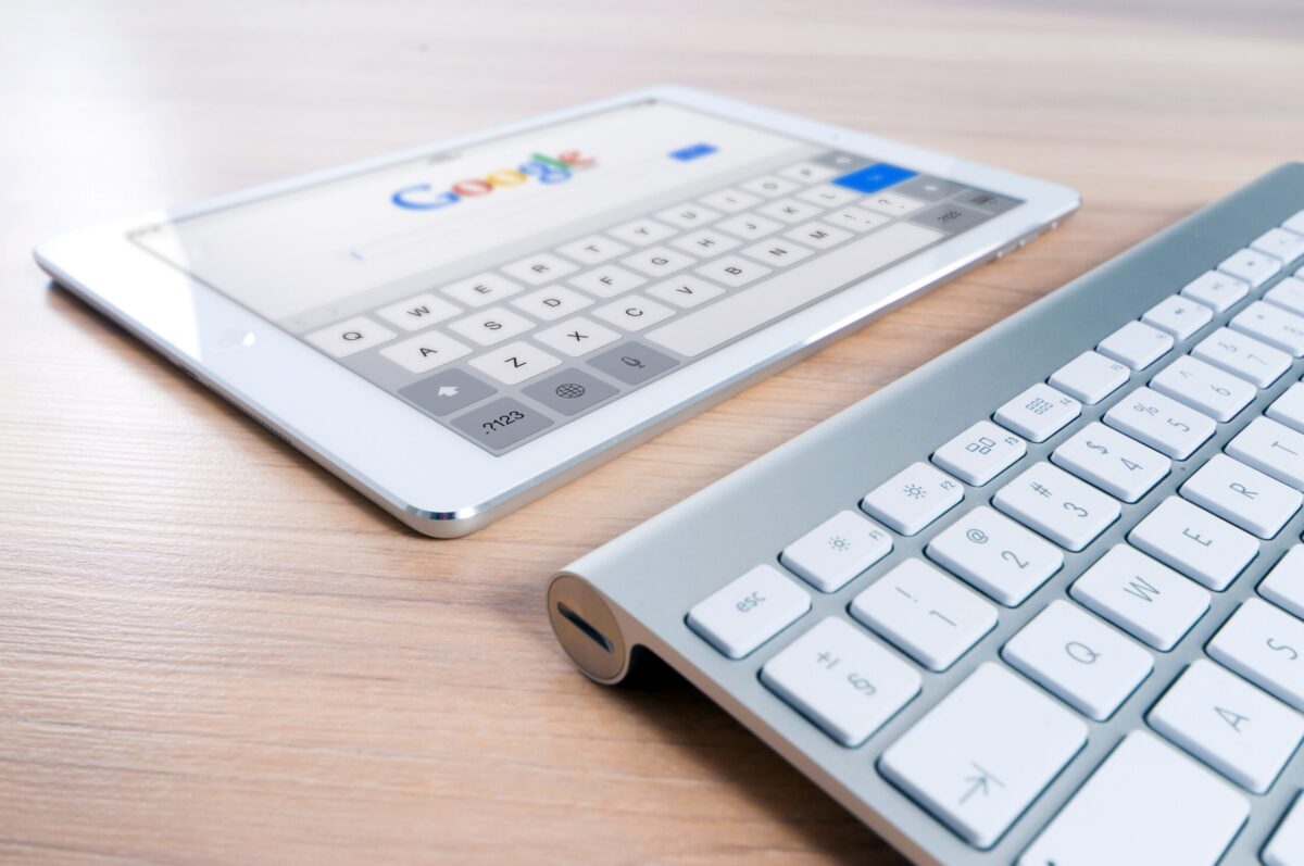 Image of a tablet with Google search engine on screen