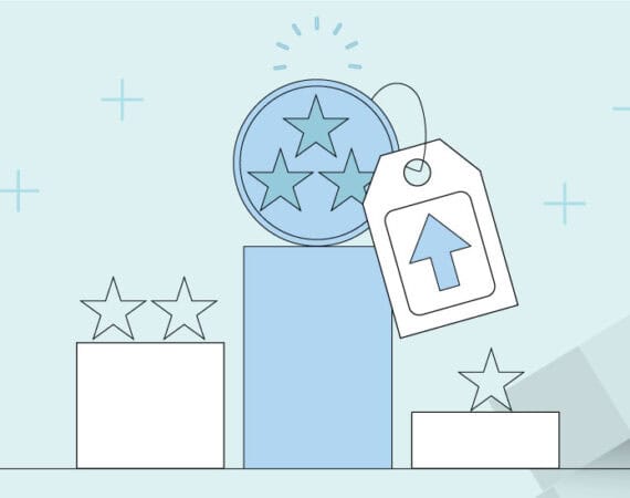 An illustration of a graph with a medal and price tag on it, representing value-based pricing.