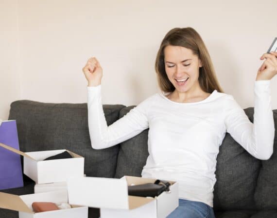 Woman Celebrating Great Customer Experience
