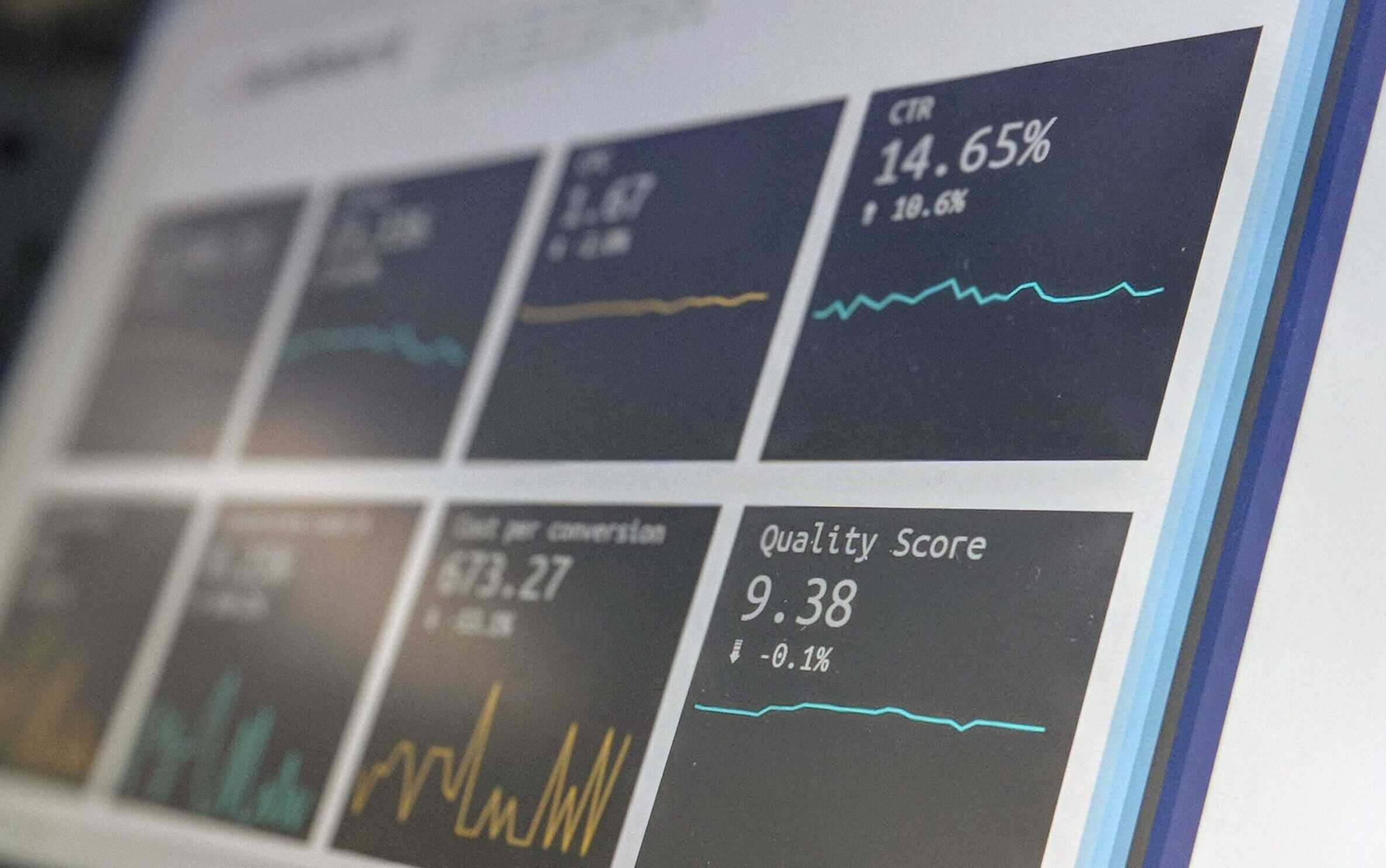 A data analytics dashboard with statistics and line graphs.
