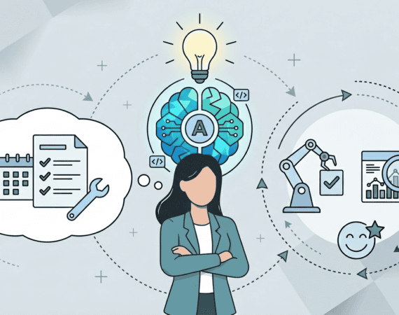 graphic of product manager surrounded by various bubbles with activities happening in them. Depicting AI Agents doing product management tasks.