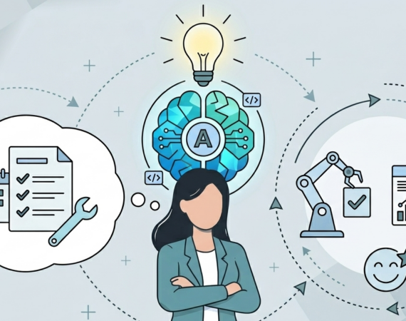graphic of product manager surrounded by various bubbles with activities happening in them. Depicting AI Agents doing product management tasks.