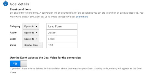 Setting goal details