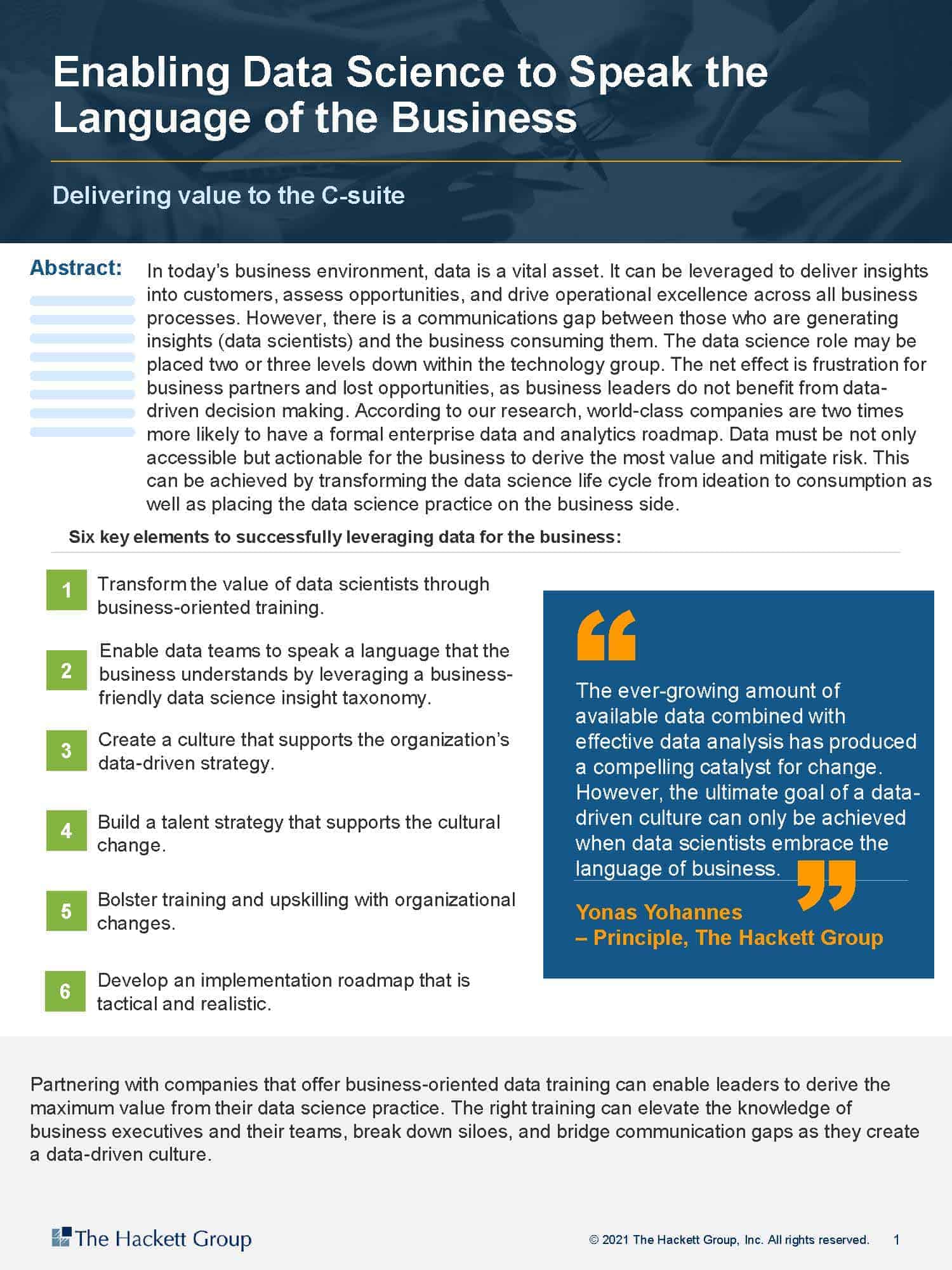 Enabling Data Science to Speak the Language of the Business: Delivering Value to the C-Suite