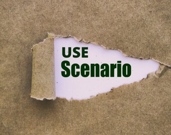 The image features the term use scenario being revealed underneath a ripped piece of paper