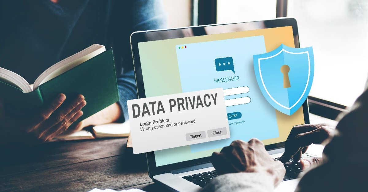 data privacy login error message on laptop