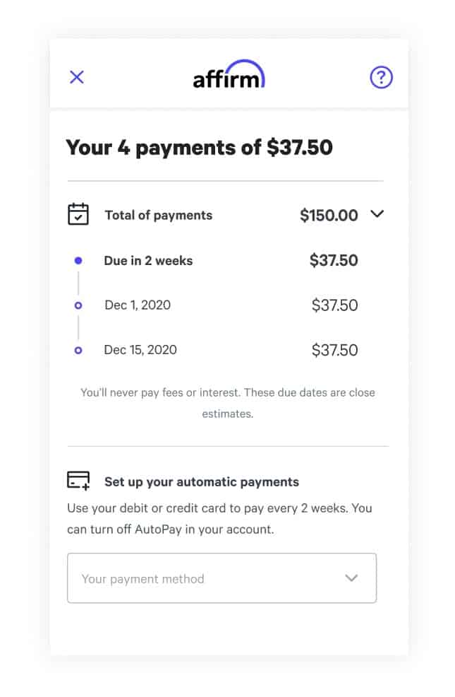 Affirm step 3 - pay over time