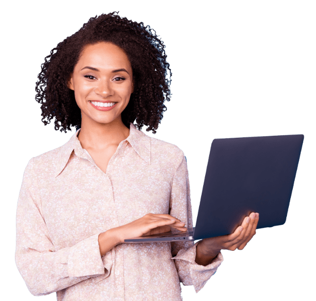 A female young professional holding a laptop