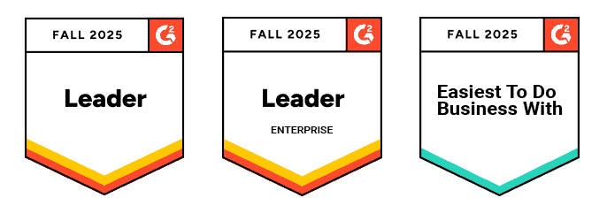 G2 badges: Leader, Leader Enterprise, Easiest To Do Business With (Fall 2025)